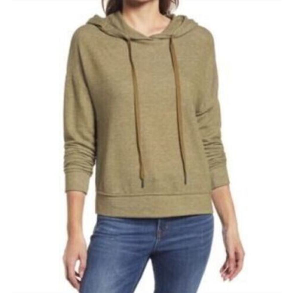 Everleigh Women's Hooded Drawstring Sweatshirt In Olive Green Medium MSRP $49